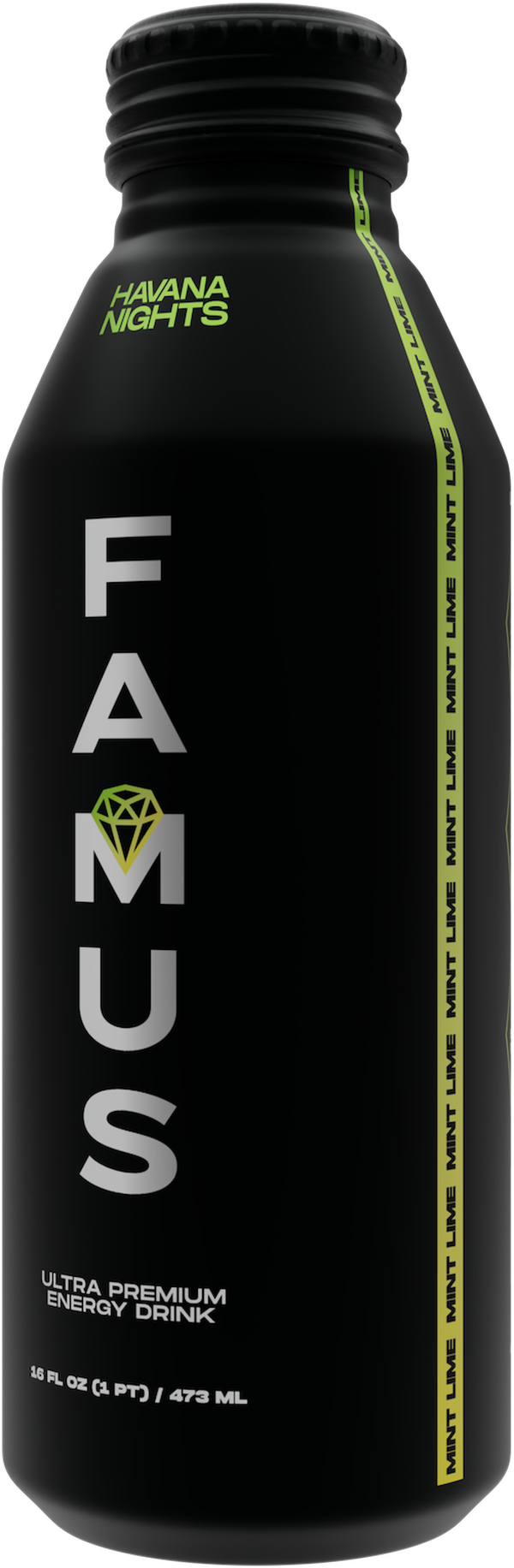 FAMUS Havana Nights ultra-premium energy drink bottle